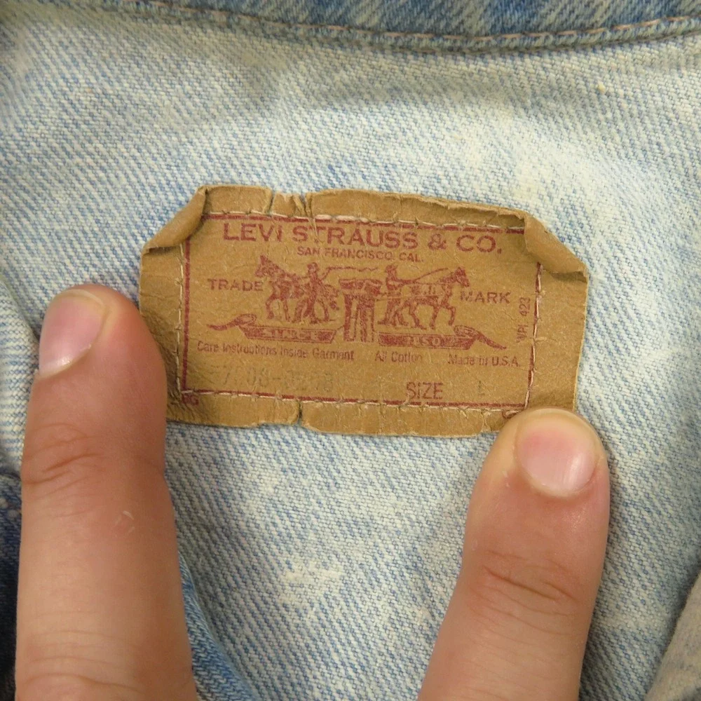VINTAGE Levis Denim Jacket Large Made in USA Acid Wash Custom Trucker Type II